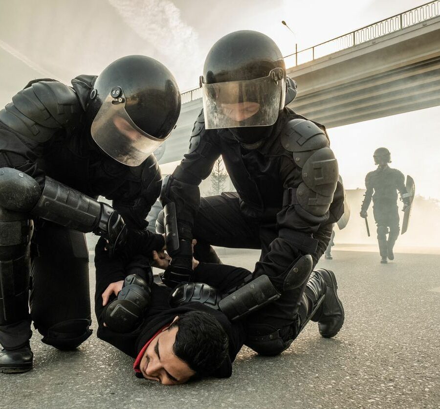 Arresting protester on street